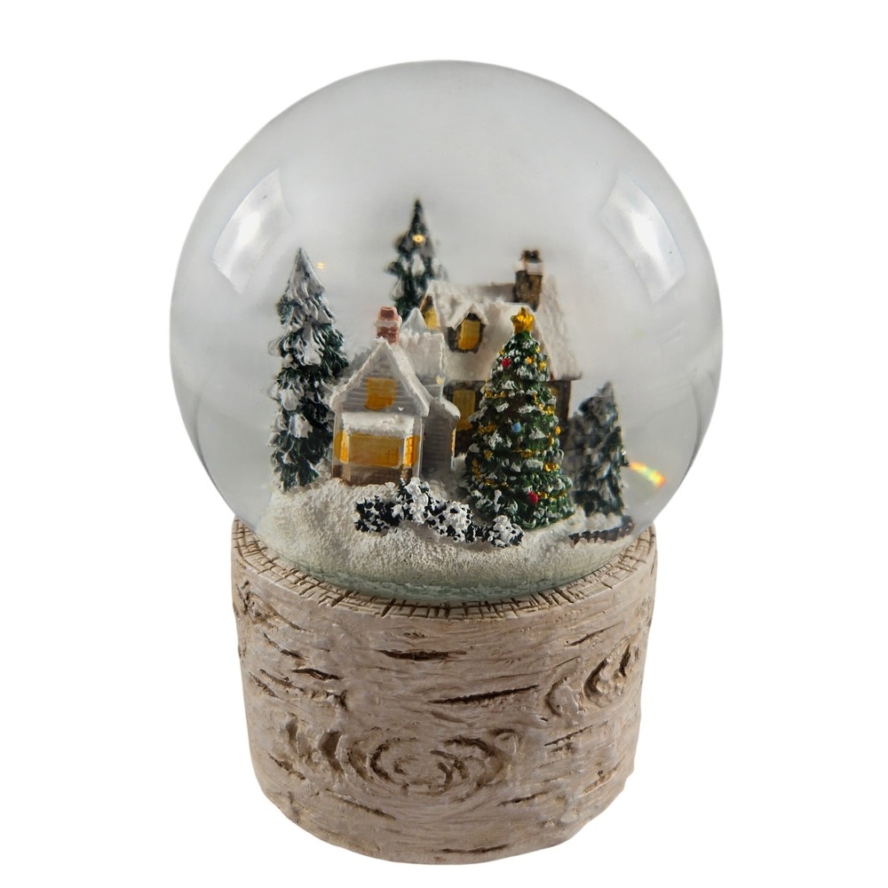 Christmas Snow Globe Musical Jingle Bells Rustic Birch Base Holiday Decor,
